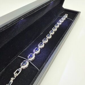 Silver Sapphire Oval Halo Bracelet